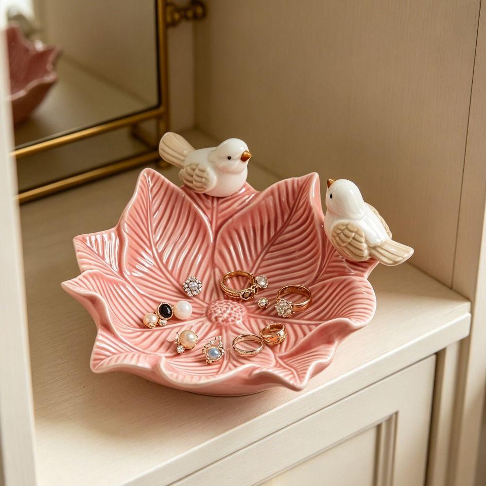 Ceramic Dim Sum Tray Bird Design Jewelry Holder Case Dessert Plate Flower Storage Dish Home Decor