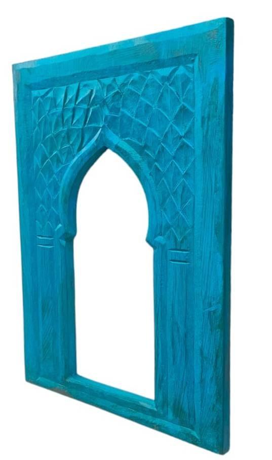 Hand-Painted Blue Mehrab Jharokha Window Frame: Antique Finish Home Decor