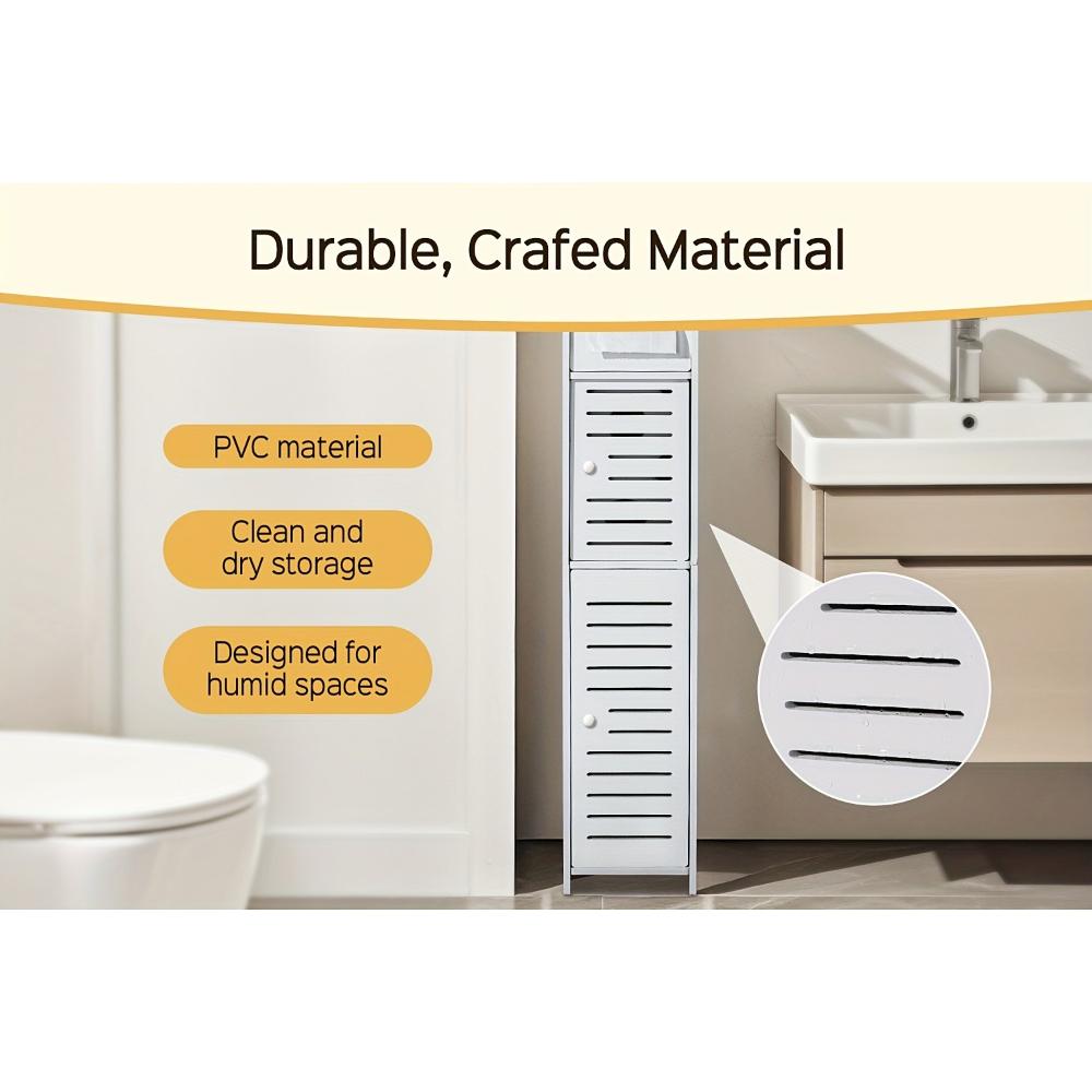 Compact Storage Unit for Bathrooms, Designed with A Slim Profile and Made From Durable PVC. Perfect for Small Areas, Easy To Put Together