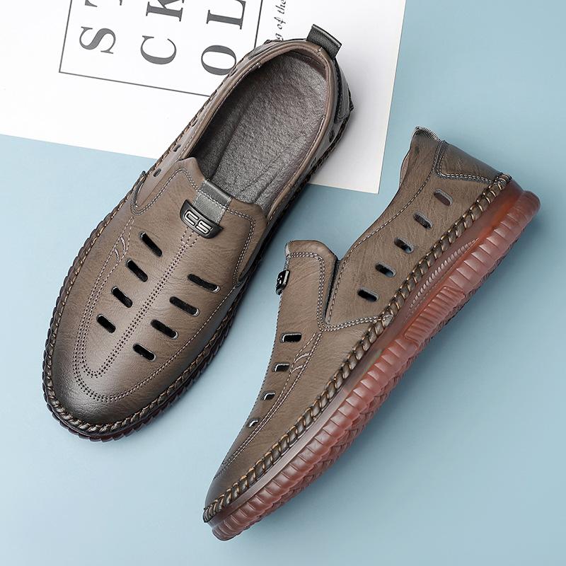 Men's shoes 2025 summer new sandals men's hollow hole shoes men's casual foot cool leather shoes