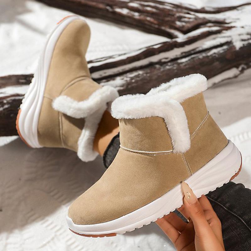 Stivali da Neve Corti Caldi in Peluche Moda Invernale Donna Taglie Forti Stivali da Neve con Plateau Donna Moda Camoscio Sintetico Antiscivolo Scarpe in Cotone Mujer