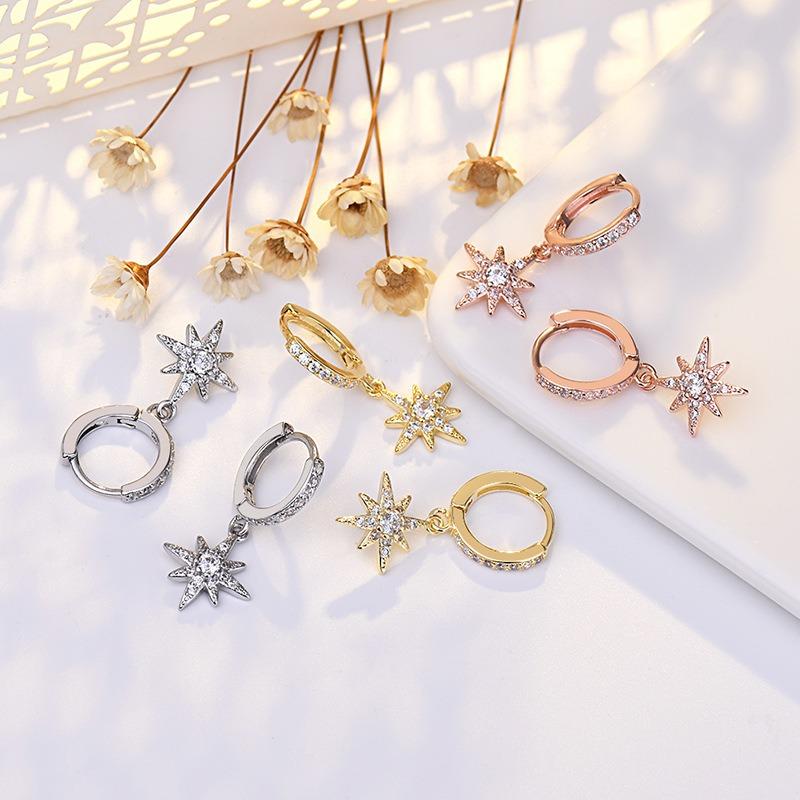 Mit Diamanten besetzte Zirkon-Stern-Ohrring-Schnallen