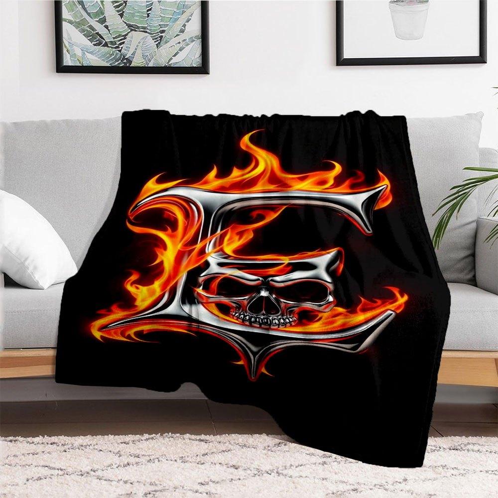 Flaming Skull Metal Wall Art DecorBlanket Flannel Throw Blanket for Sofa, Bed, Travel, Camping, Office