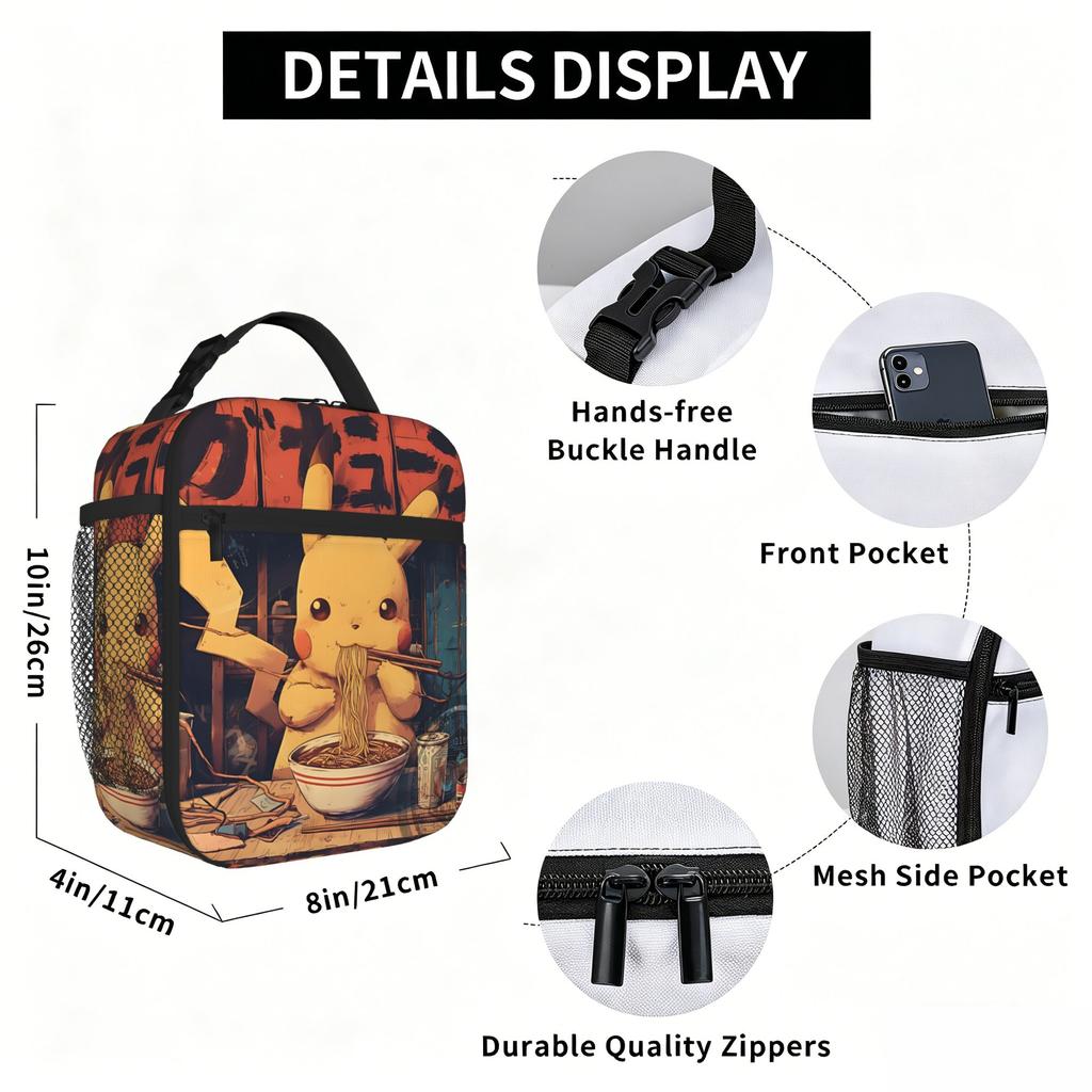 Cartoon Pokemon Theme Large Capacity Thermal Insulation Lunch Bag Ice Pack Rice Bag Pikechu Storage Picnic Bags Tote