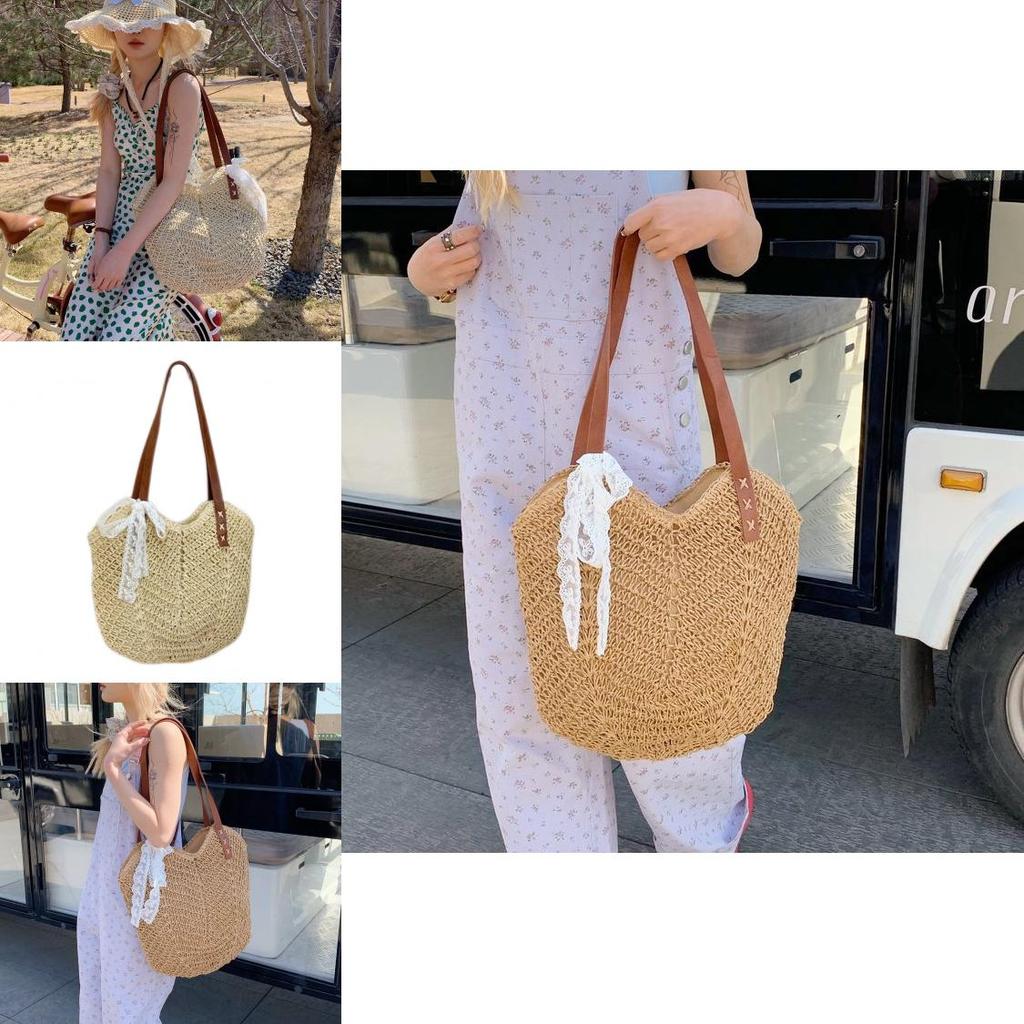 Simple Solid Color Large Capacity Women Casual Woven Tote Bag For Daily Use