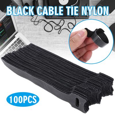 100pcs Reusable Cable Tie Nylon Hook Loop Strap Cord Ties PC TV Organiser