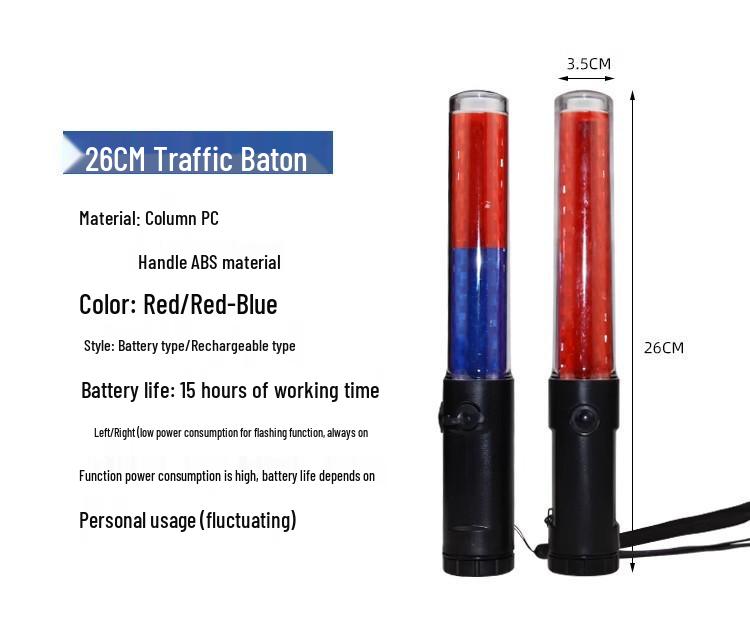 LED Safety Traffic Baton - Flashing Glow Stick for Night Patrol and Security