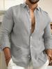 2023 Men's Cotton Linen Solid Color Casual Cardigan Shirt