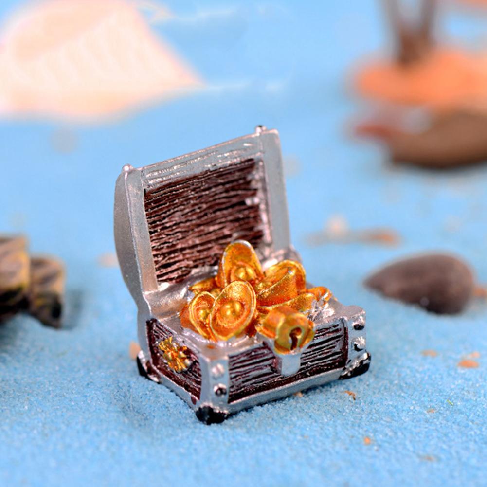 Resin Gold Coin Treasure Chest Aquarium Mini Cartoon Mediterranean Seabed Ornament Non-safe Decoration For Home Office Perfect Gift