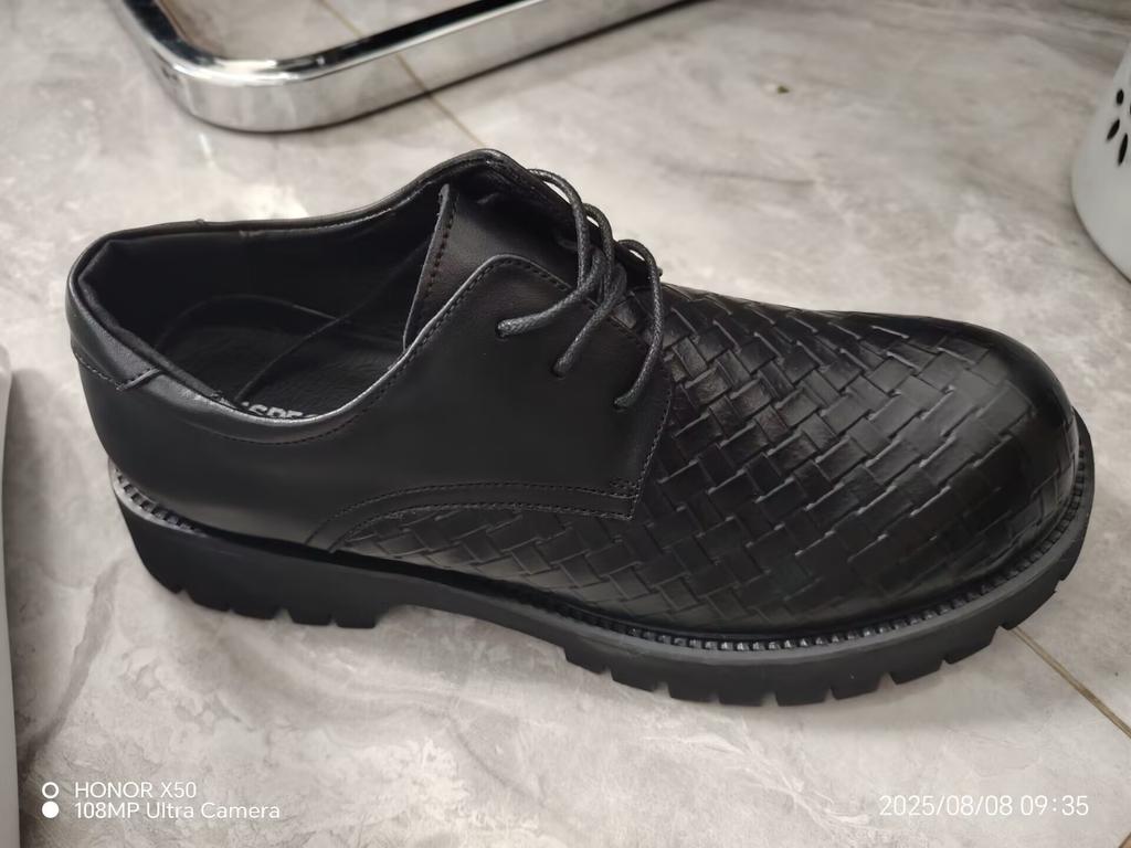 Big Head Leather Men's  New Leather Round Head Platform Casual Trend Business Lace-up Sneakers Derby Shoes