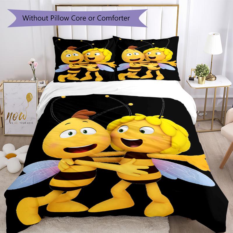 Set Biancheria da Letto con 3 Pezzi di Maya l'Ape, Chiusura con Bottoni per Copripiumino, Include 1 Copripiumino e 2 Federe, Morbido e Confortevole per Tutte le Stagioni.