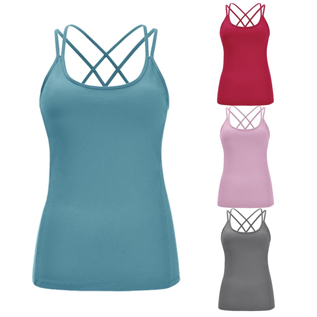 Women's Cross Strap Sports Tank Top Lightweight Stretchy Athletic Fitness Yoga Running Sleeveless Shirt with Slim Fit Design for Exercise