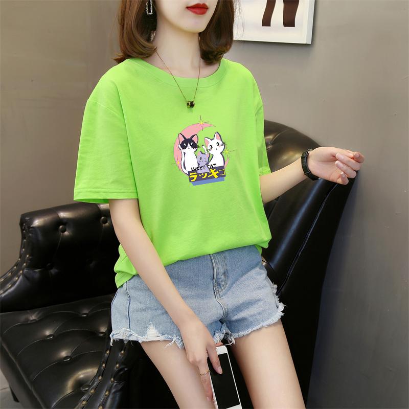 Harajuku tricouri cu mânecă scurtă cu imprimeu drăguț de desene animate pentru femei, vară, bumbac pur, casual, largi, pentru studenți, topuri Y2k pentru femei