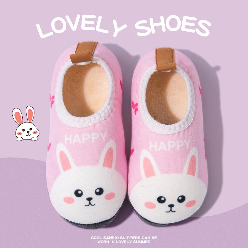 Kids' Non-Slip Velvet-Lined Cotton Slippers – Soft Sole Warm Shoes for Boys & Girls.