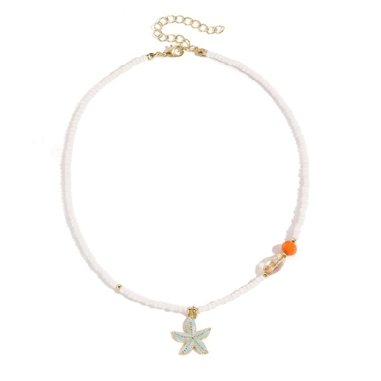 Vintage Sea Charm Pendant Neckchain Fashionable Beaded Necklace Temperament Neckwear Fashion Jewelry Piece