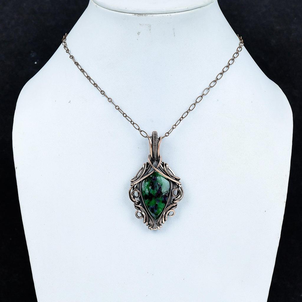 Ruby Zoisite Pendant Gemstone Jewelry, 999 Copper Wire Wrapped Handmade Pendant, Latest Design Jewelry