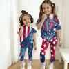 Jungen und Mädchen Unabhängigkeitstag Druck Set Kinder Freizeit Kurzarm Oberteil und Lange Hosen Set