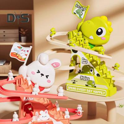 Electric Animal Climbing Slide Toy with LED Light Music Kids Educational Automatic Dinosaur Rabbit Staircase Climbing Roller Coaster Sliding Track