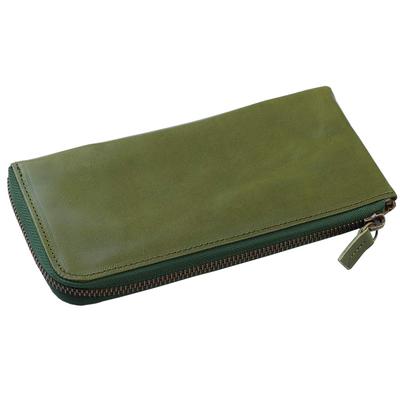 Feee Long Wallet for Men and Women, Genuine Tochigi Leather, Thin Gusset, L-Shaped Zipper, Made In Japan [FE-3011] (Green)