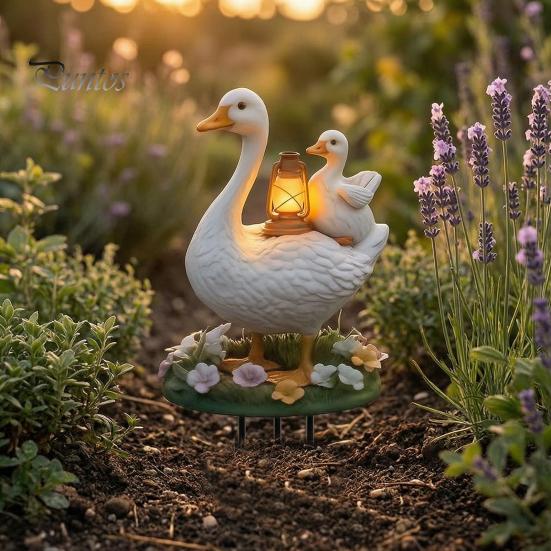 Garden Stake Decor Decorative Acrylic Duck Ground for Outdoor Decor, Weather Resistant 2D Flat Parent Cute Goose Family Figure And Child Yard