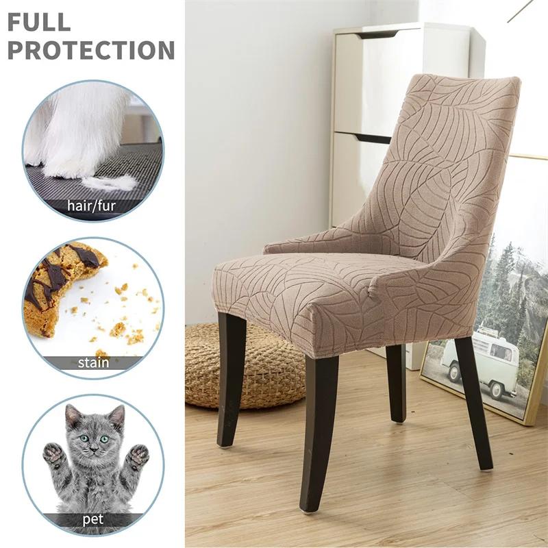 1PC Leave Jacquard Chair Cover Anti-dirt Solid Color Chair Slipcover Washable High Sloping Seat Case for Banquet Home Decor