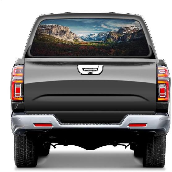 

Truck Rear Window Graphic Decals Mountain River Forest Stones Pickup Car Window Stickers 66 x 22 Truck Back Window Perforated Vinyl Window Film Valley Mountain Range Lan