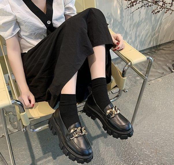 

Колледж британский стиль маленькие кожаные туфли женские платформа маффин весна и осень новые универсальные лоферы на одной педали круглый носок одинарные туфли тренд 40