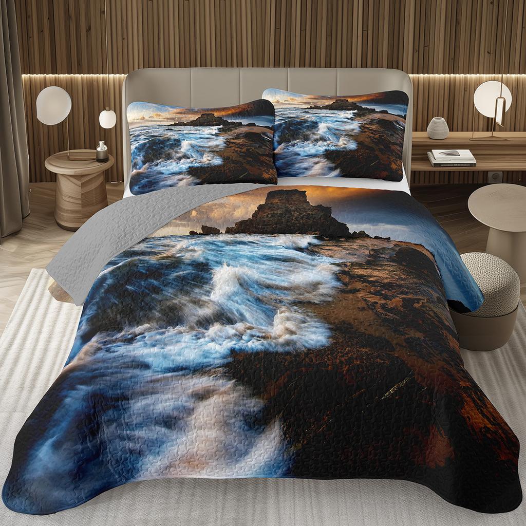 Tree Bedspread Nature Landscape Bedspreads for Boys Girls Reversible Grey Coverlet Set Modern Abstract Art Quilted Bedding Queen
