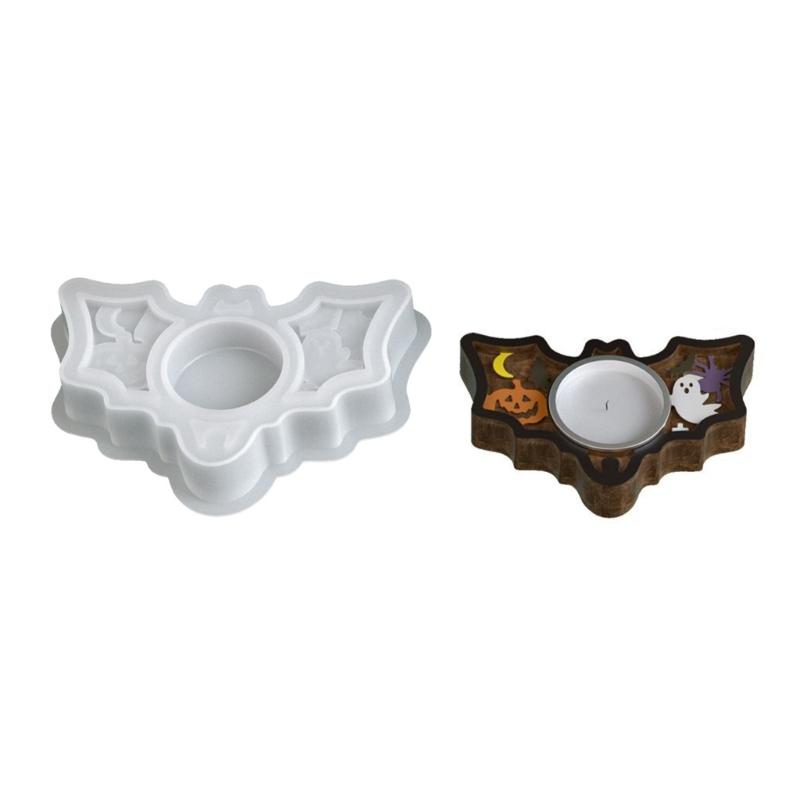Reusable Silicone Crafting Mold For Festive Candle Base Featuring Halloween Pumpkin Bat And Specters Patterns