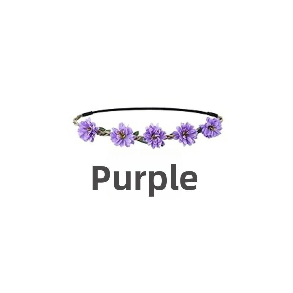 Adjustable Ribbon Floral Wreath Crown Pink Rose Bohemia Garland Headpiece  for Girls Women