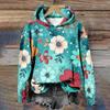 Women's Floral Hoodie Hipster Winter Pullover Harajuku Loose-Fit Casual Sweatshirt Cozy Fleece-Lined Jacket Casual Streetwear