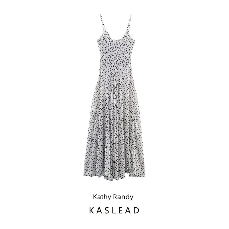 Kaslead New Arrival Women's Clothing Fashion Style Fashion Minimalist Polka Dot Brace Length Dress 5039226