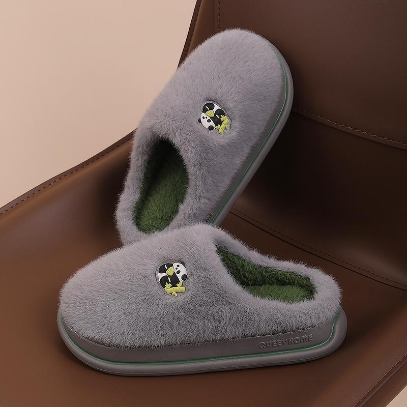

Cotton slippers women s autumn and winter 2025 new home indoor home thick bottom plush warm couple cartoon cotton drag men 44-45