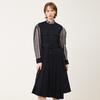 Bunderghost Jacquard Contrast Puff Sleeve Pleated Long Dress Navy