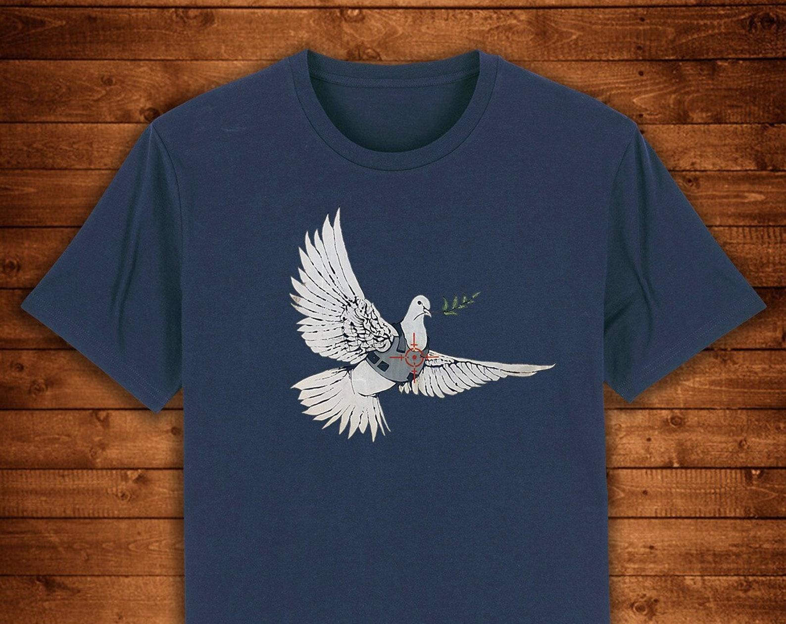 Banksy Peace Dove T shirt: Bulletproof Vest Street Art, Organic Cotton L