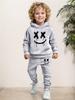2pcs fun quirky printed boy casual suit, spring long-sleeved fashion hooded sweatshirt and comfortable sports fashion sports trousers