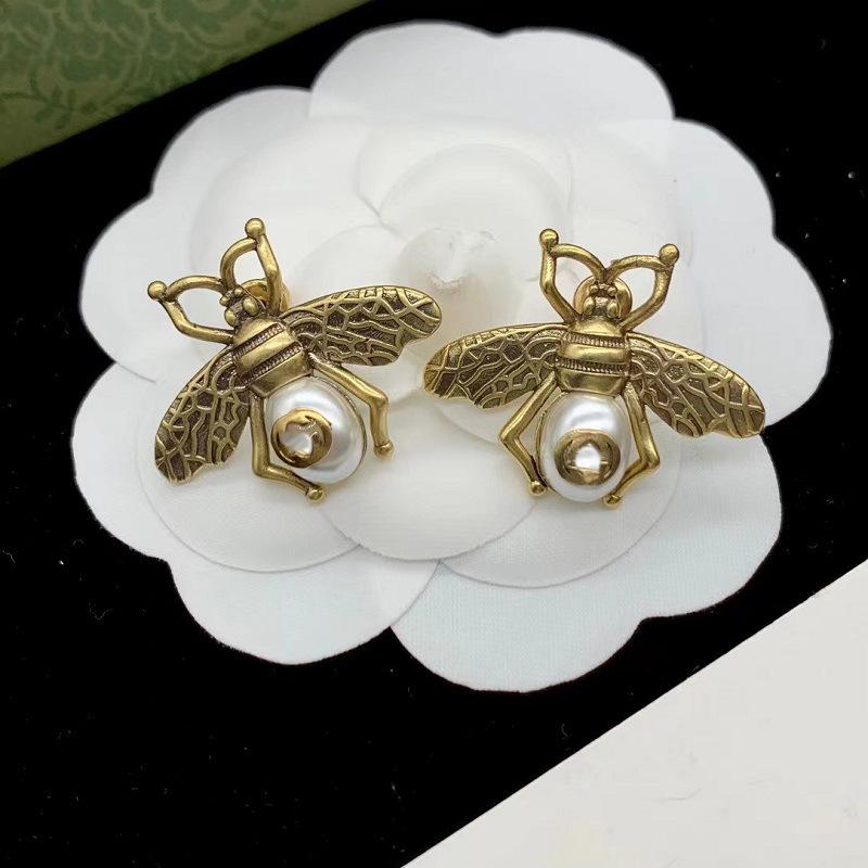 Vintage Double G Pearl & Rhinestone Bee Stud Earrings
