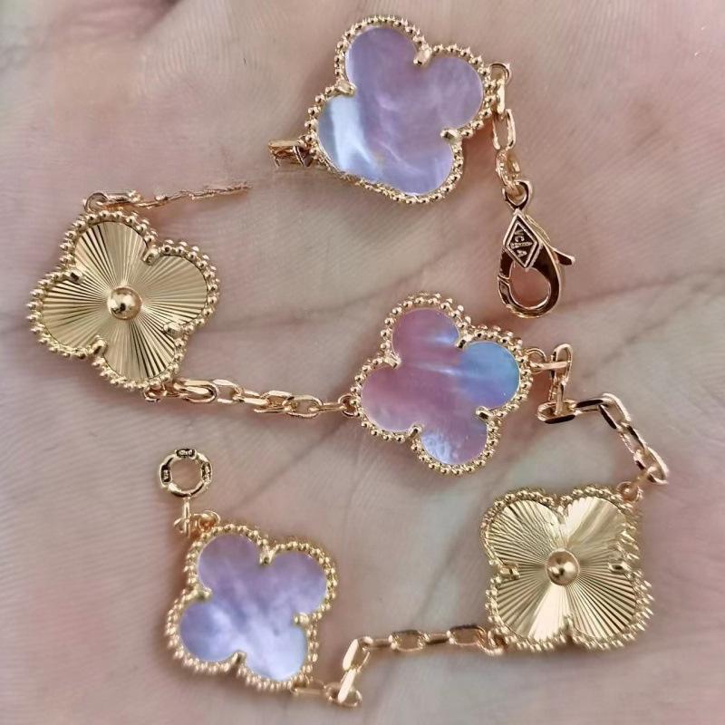 Exquisite Four-leaf Clover Bracelet for Women Five-flower Bracelet Double-sided Natural White Mother-of-pearl and Carnelian Bracelet