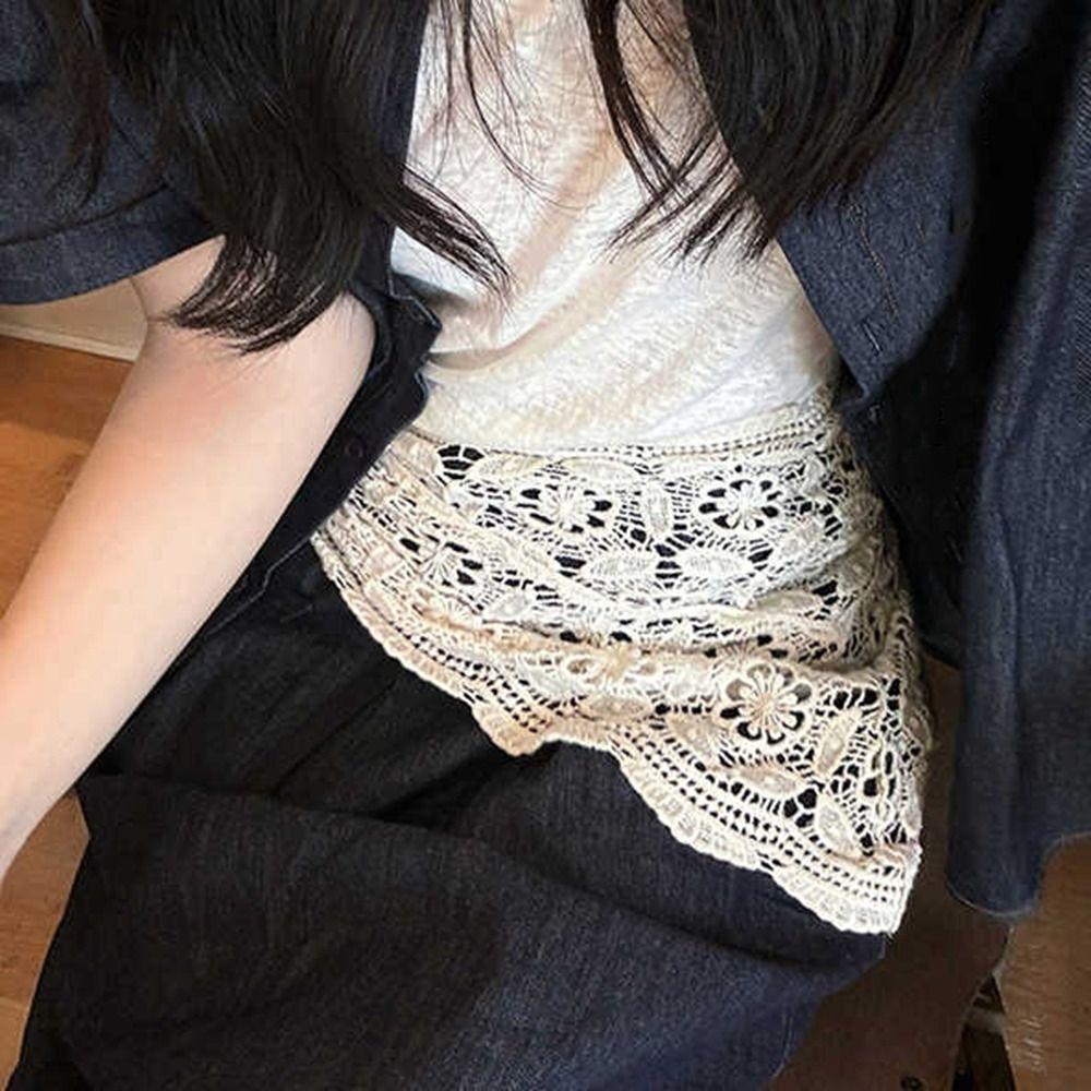 

Cape Lace Shawl White Flower Scarves Retro Hip Scarf Women Style 4