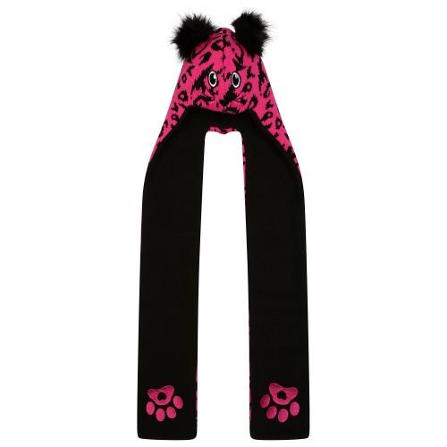 Childrens/Kids Snowplay Leopard Print 3 In 1 Hat Scarf