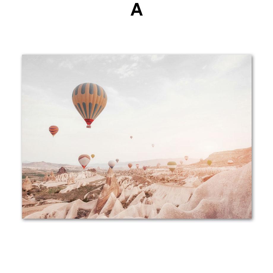 Affiches de porte marocaine avec ballon à Air chaud, fleur, Monstera, imprimés, peinture sur toile, images d'art mural nordique pour décor de salon