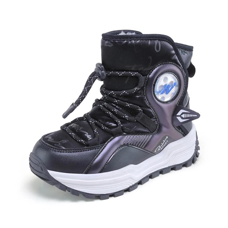 

Fashion Winter Children Shoes Plush Waterproof Fabric Non-Slip Girl Snow Boots Warm Outdoor Kids Boys Cotton Walking Sneakers 35