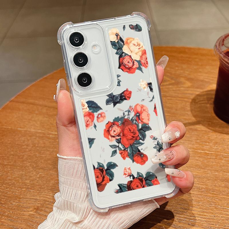 White Flower Phone Case For Samsung Galaxy S25 Edge S24 FE S25 S24 S23 Ultra S22 Plus A36 A56 A16 A55 A54 A15 5G Clear TPU Cover