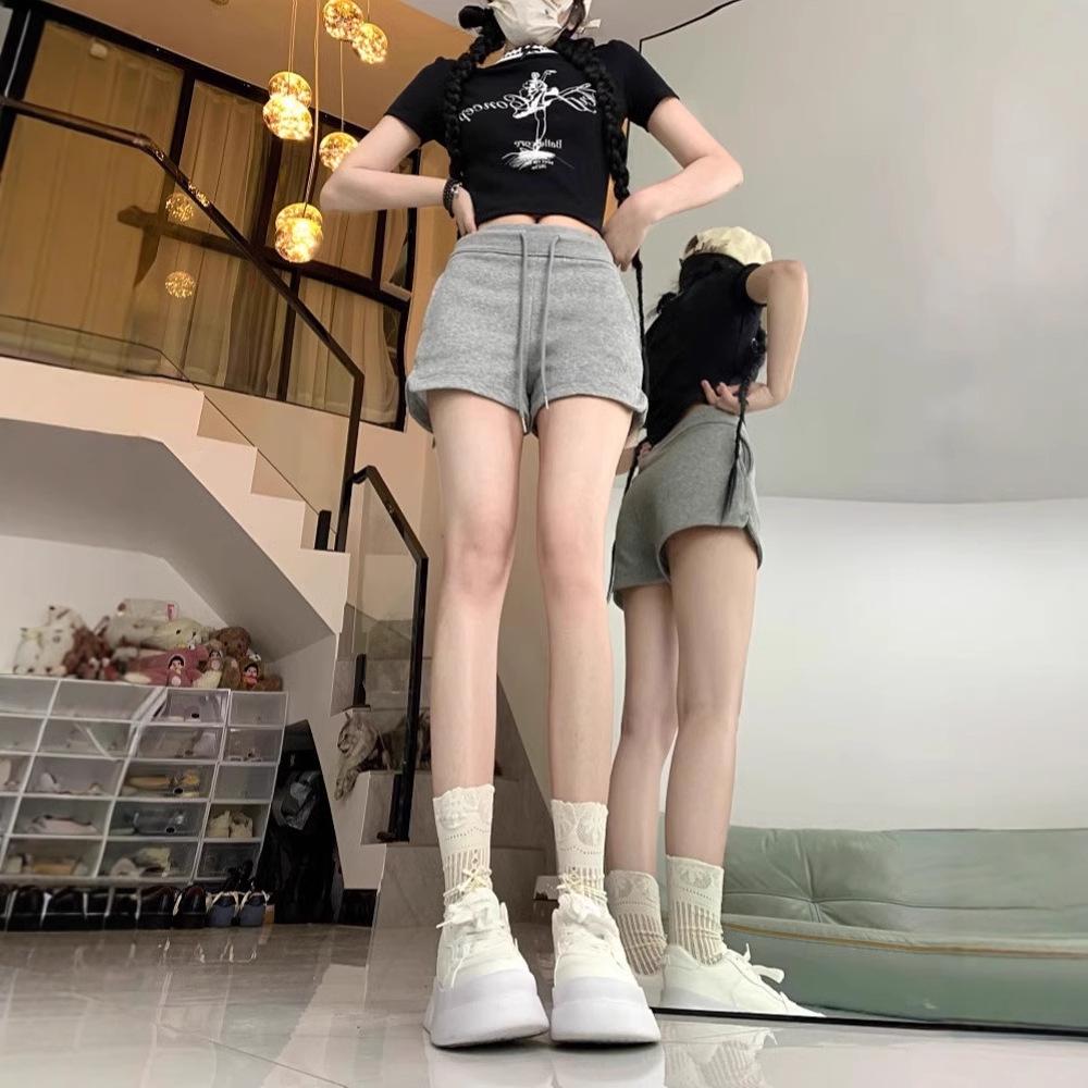 Women's High Waist Casual Summer Shorts - Gray, White, and Black Versatile Hot Pants