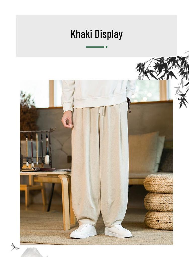 Men's Chinese Style Tai Chi Pants - Wide-Leg, Loose Fit, Cotton & Linen, Ideal for Spring & Autumn Martial Arts Training