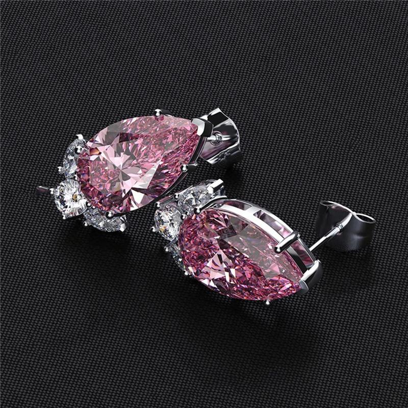 Gorgeous Teardrop CZ Stud Earrings Bridal Wedding Engagement Accessories Pink/Blue Elegant Women Earrings Fashion Jewelry