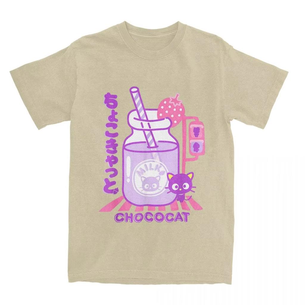 Chococat Erdbeermilch T-Shirts Herren Damen 100% Baumwolle Lustige T-Shirts Rundhals T-Shirt Kurzarm Tops Geschenkidee