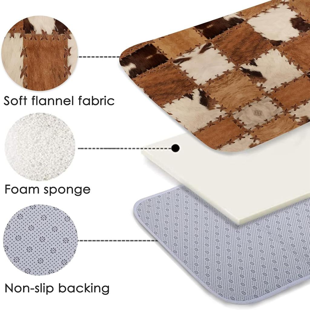 Západní patchwork s potiskem kravské srsti Kuchyňská rohožka Rohožka přede dveře Domácí dekorace Podložka na podlahu do ložnice Protiskluzová podložka pod nohy do koupelny Domácí dekorace
