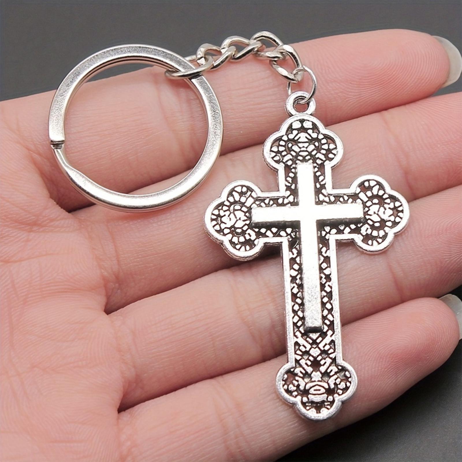 

Vintage Cross Pendant Keychain Travel Souvenir Charm One Size срібний