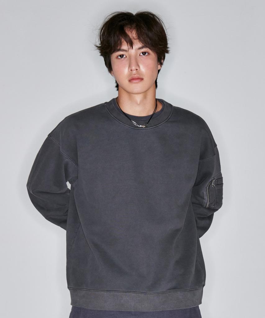 ATTENTIONROW Retro Ma-1 Vintage Pigment Oversized Sweatshirt (Dark Gray)